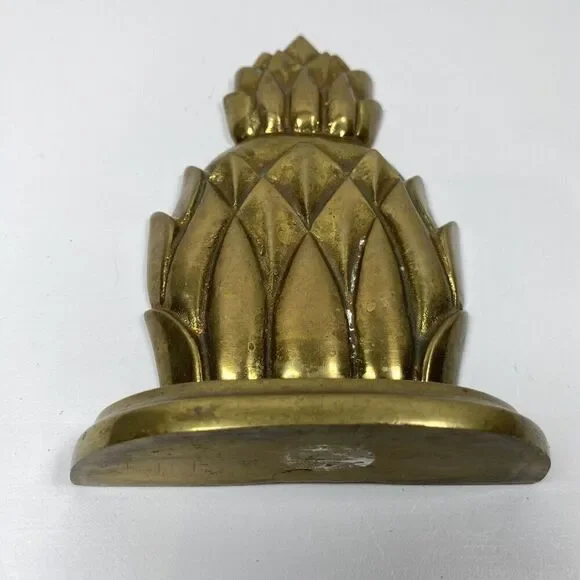 Vintage MCM Brass Pineapple Bookend Decor 6” Heavy Solid Staging - Picture 3 of 5